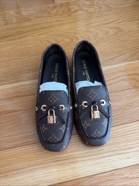 Louis Vuitton Monogram Driving Loafers in Brown with Gold Hardware